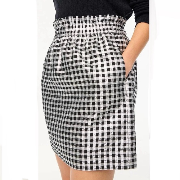 J. Crew Dresses & Skirts - NEW J.Crew metallic silver and black gingham paper bag waist skirt